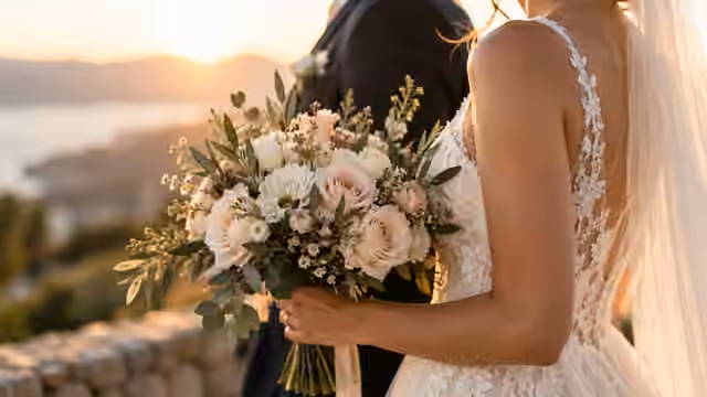 Wedding photography moment with a bridal bouquet.